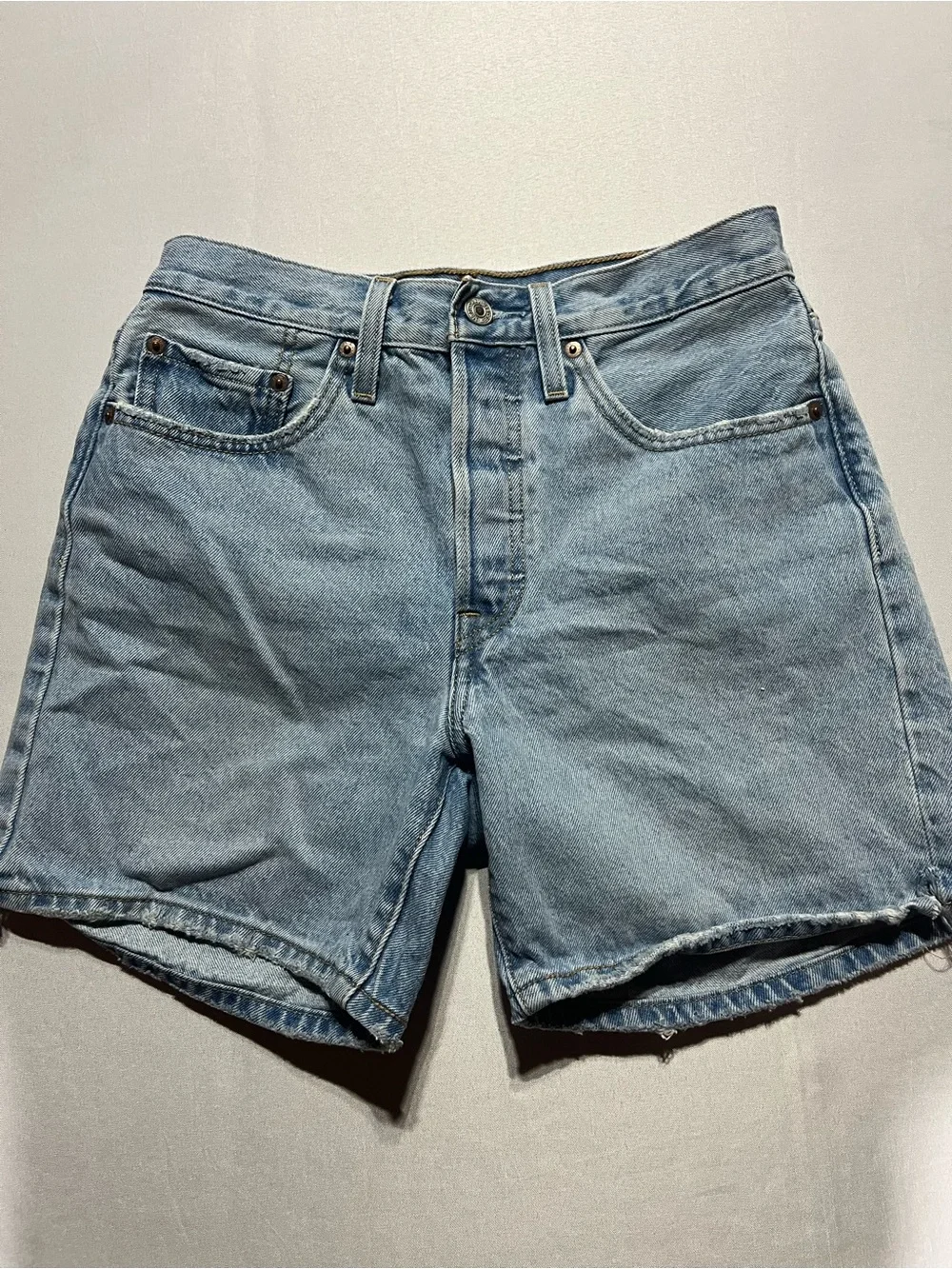 Levi's 501 Womens W26 Light Blue High Rose Button Closure Denim Long Jean Shorts